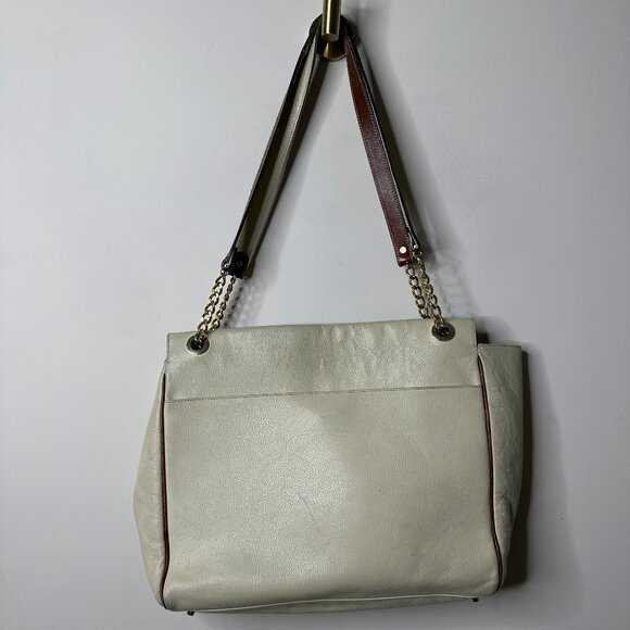 Vintage BALLY Large Ivory/Brown Leather Shoulder Bag - Picture 4 of 10